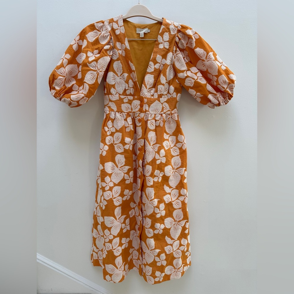 Ted Baker Floral Jacquard Puff Sleeve Dress - Picture 3 of 8